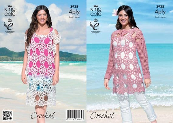 King Cole Bamboo Cotton 4ply Tunic Dress Crochet Pattern 3938