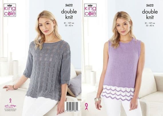 King Cole Bamboo Cotton DK Sweater Top Knitting Pattern 5622 DAMAGED