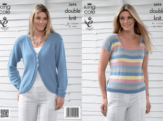King Cole Bamboo Cotton Stripe Sweater Cardigan Knitting Pattern 3694
