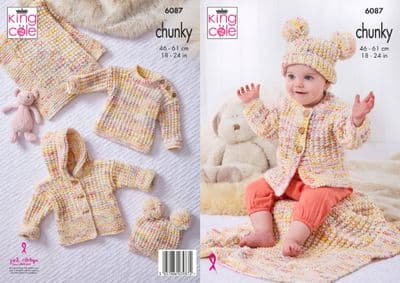 King Cole Bumble Chunky 6087 Jackets Hat Sweater Blanket Knitting Pattern
