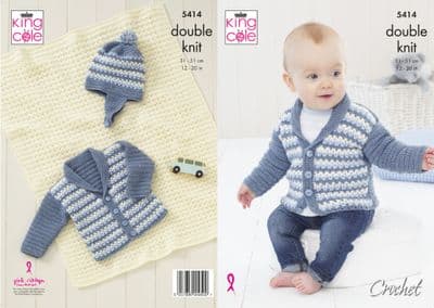 King Cole BV Baby DK Crochet Pattern 5414 Jacket Hat Blanket