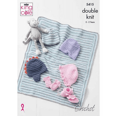 King Cole BV Baby DK Crochet Pattern 5415 Hats Mitts Bootees Blanket