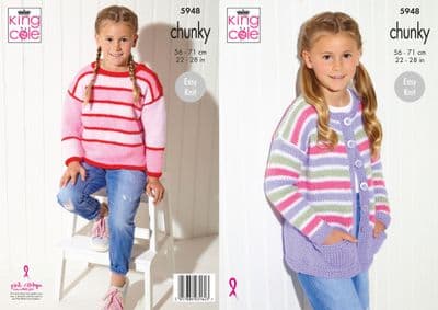 King Cole BV Chunky 5948 Kids Sweater Cardigan Knitting Pattern