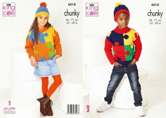 King Cole BV Chunky 6018 Kids Sweaters Hats Knitting Pattern