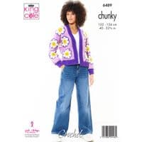 King Cole BV Chunky Flower Cardigan Jumper Crochet Pattern 6489