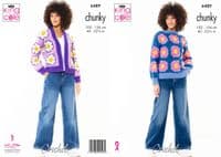 King Cole BV Chunky Flower Cardigan Jumper Crochet Pattern 6489