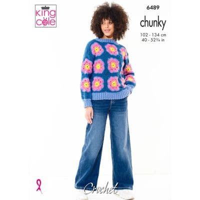 King Cole BV Chunky Flower Cardigan Jumper Crochet Pattern 6489