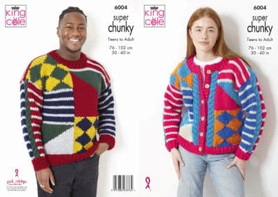 King Cole BV Super Chunky 6004 Sweater Cardigan Knitting Pattern