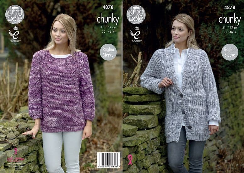 King Cole BV Tonal Chunky Jacket and Sweater Knitting Pattern 4878