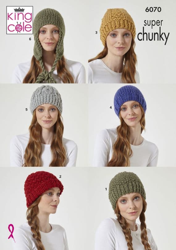 King Cole Celestial Super Chunky 6070 Hats Knitting Pattern