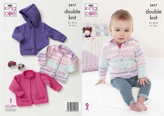 King Cole Cherish DK Baby Cardigans Knitting Pattern 5417