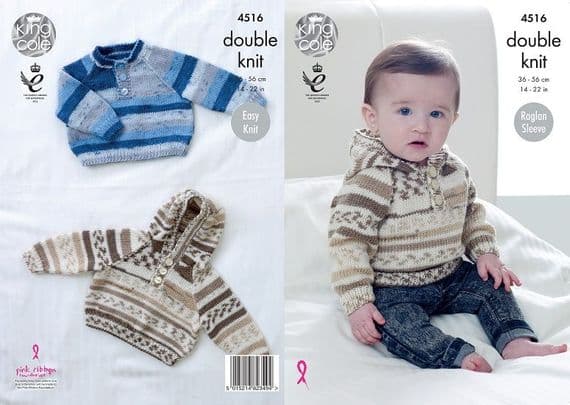 King Cole Cherish DK Baby Raglan Sweaters Knitting Pattern 4516