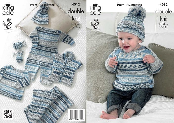 King Cole Cherish DK Baby Set Boy Knitting Pattern 4012