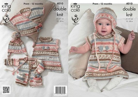 King Cole Cherish DK Baby Set Dress Knitting Pattern 4010