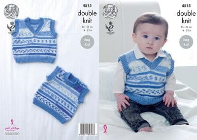 King Cole Cherish DK Baby Slipovers Knitting Pattern 4515