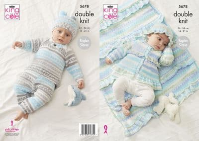 King Cole Cherish DK Sweater Pants Jacket Hat Blanket Knitting Pattern 5678