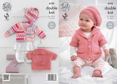 King Cole Cherished DK Baby Cardigans Beret Knitting Pattern 4192