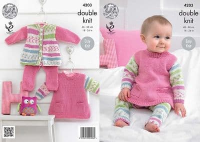 King Cole Cherished DK Baby Tunic Cardigan Leggings Knitting Pattern 4203