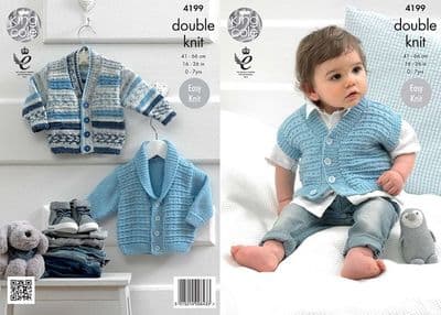 King Cole Cherished DK Boys Jacket Waistcoat Baby Knitting Pattern 4199