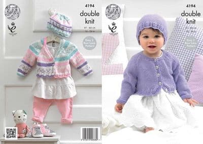 King Cole Cherished DK Cardigans Hat Baby Knitting Pattern 4194