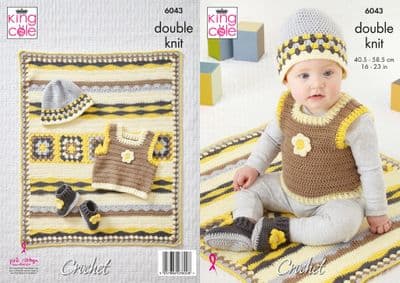 King Cole Cherished DK Crochet Pattern 6043 Traditional Baby Set