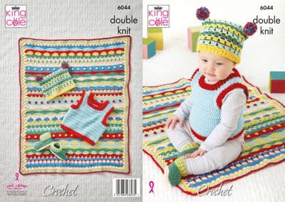 King Cole Cherished DK Crochet Pattern 6044 Modern Baby Set