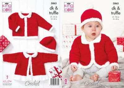 King Cole Cherished DK Truffle Christmas Jackets Hat Baby Crochet Pattern 5863