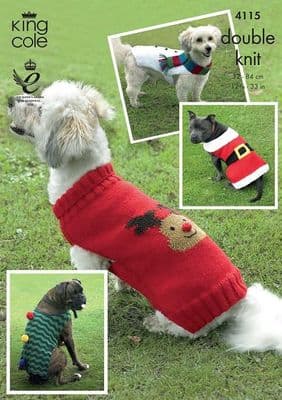 King Cole Christmas Dog Coats Knitting Pattern 4115