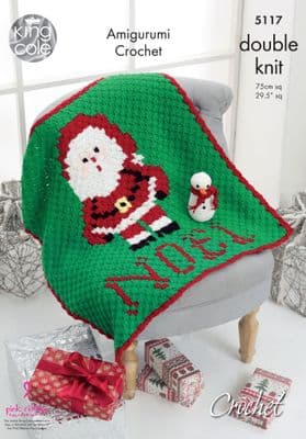 King Cole Christmas Santa Blanket Snowman Crochet Pattern 5117