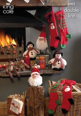 King Cole Christmas Snowman Santa Rudolf Stockings Knitting Pattern 8002