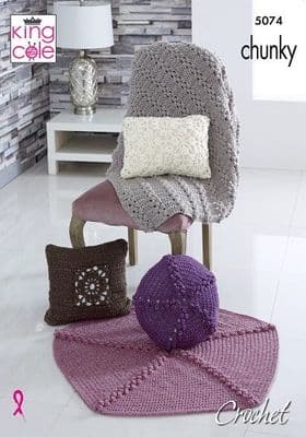 King Cole Chunky Cushions Throws Crochet Pattern 5074