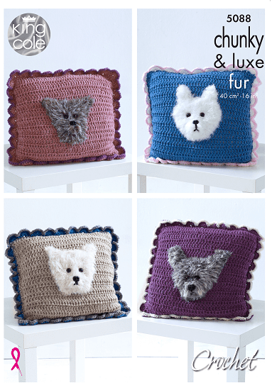 King Cole Chunky Dog Motif Cushions Crochet Pattern 5088