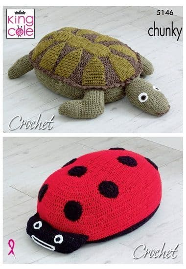King Cole Chunky Ladybird Turtle Poof Crochet Pattern 5146