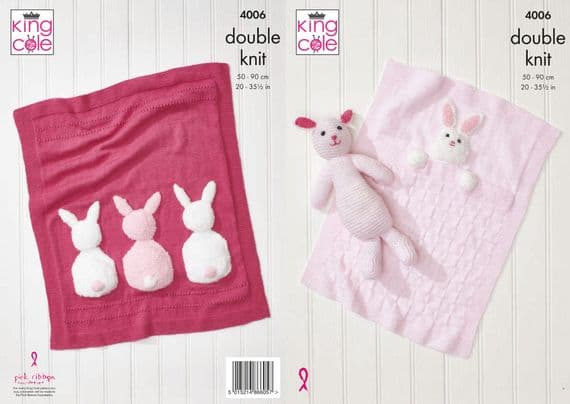 King Cole Comfort DK Baby Blankets Rabbit Knitting Pattern 4006