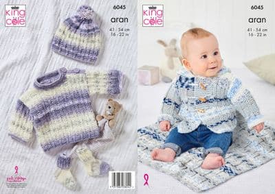 King Cole Cosy Love Aran 6045 Jacket Top Hat Socks Blanket Knitting Pattern