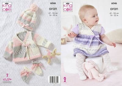 King Cole Cosy Love Aran 6046  Dress Cardigan Hat Socks Knitting Pattern