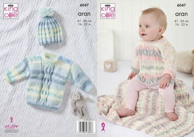 King Cole Cosy Love Aran 6047 Top Sweater Hat Blanket Knitting Pattern