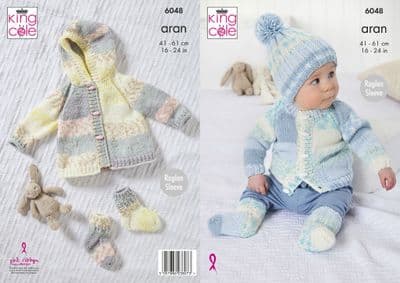 King Cole Cosy Love Aran 6048 Jacket Coat Hat Socks Knitting Pattern
