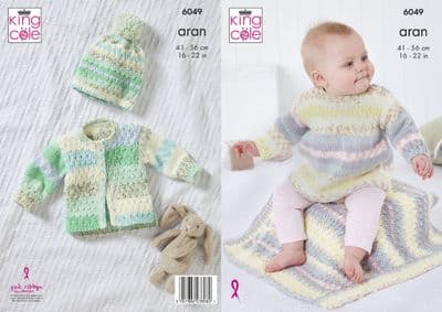 King Cole Cosy Love Aran 6049 Dress Jacket Hat Blanket Knitting Pattern