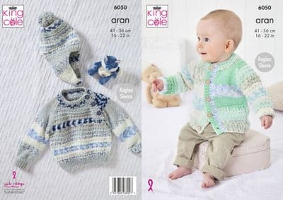 King Cole Cosy Love Aran 6050 Sweater Jacket Hat Knitting Pattern