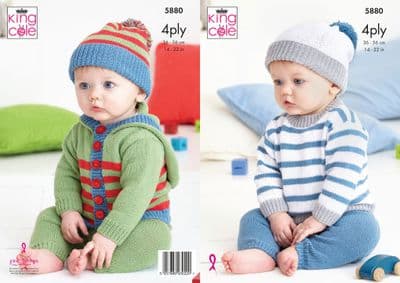 King Cole Cotton Socks 4Ply 5880 Baby Set Knitting Pattern