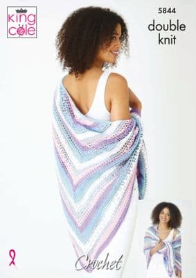 King Cole Cottonsmooth DK Crochet Pattern 5844 Shawl and Wrap