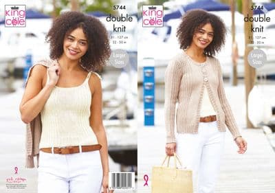 King Cole Cottonsmooth DK Knitting Pattern 5744 Cardigan and Top