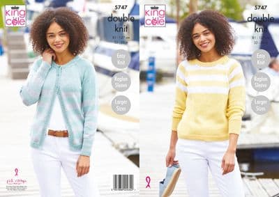 King Cole Cottonsmooth DK Knitting Pattern 5747 Sweater and Cardigan