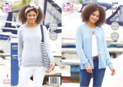 King Cole Cottonsmooth DK Knitting Pattern 5749 Sweater and Cardigan