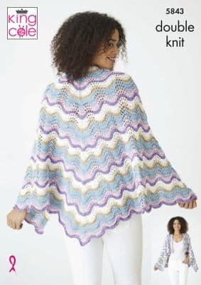 King Cole Cottonsmooth DK Knitting Pattern 5843 Wrap and Shawl