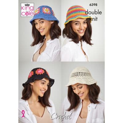 King Cole Cottonsoft DK 6398 Bucket Hats Crochet Pattern