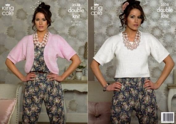 King Cole Cottonsoft DK Bolero Sweater Knitting Pattern 3538