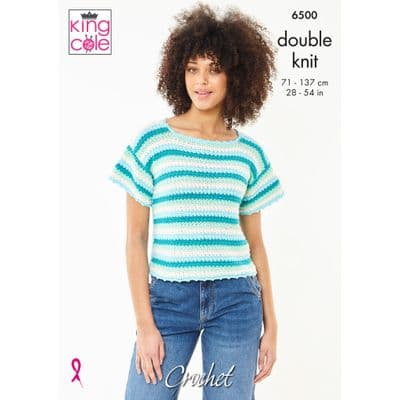 King Cole Cottonsoft DK Striped Summer Tops Crochet Pattern 6500