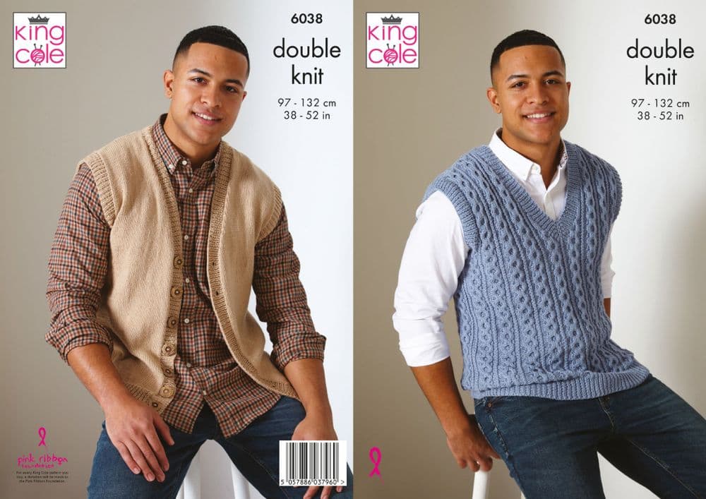 King Cole Cottonsoft DK Waistcoat Vest 6038 Mens Knitting Pattern